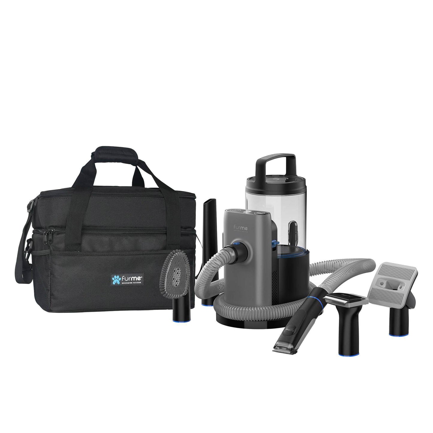 Professional plus pet grooming vacuum kit with carrying case and multiple grooming tools for dogs and cats.
