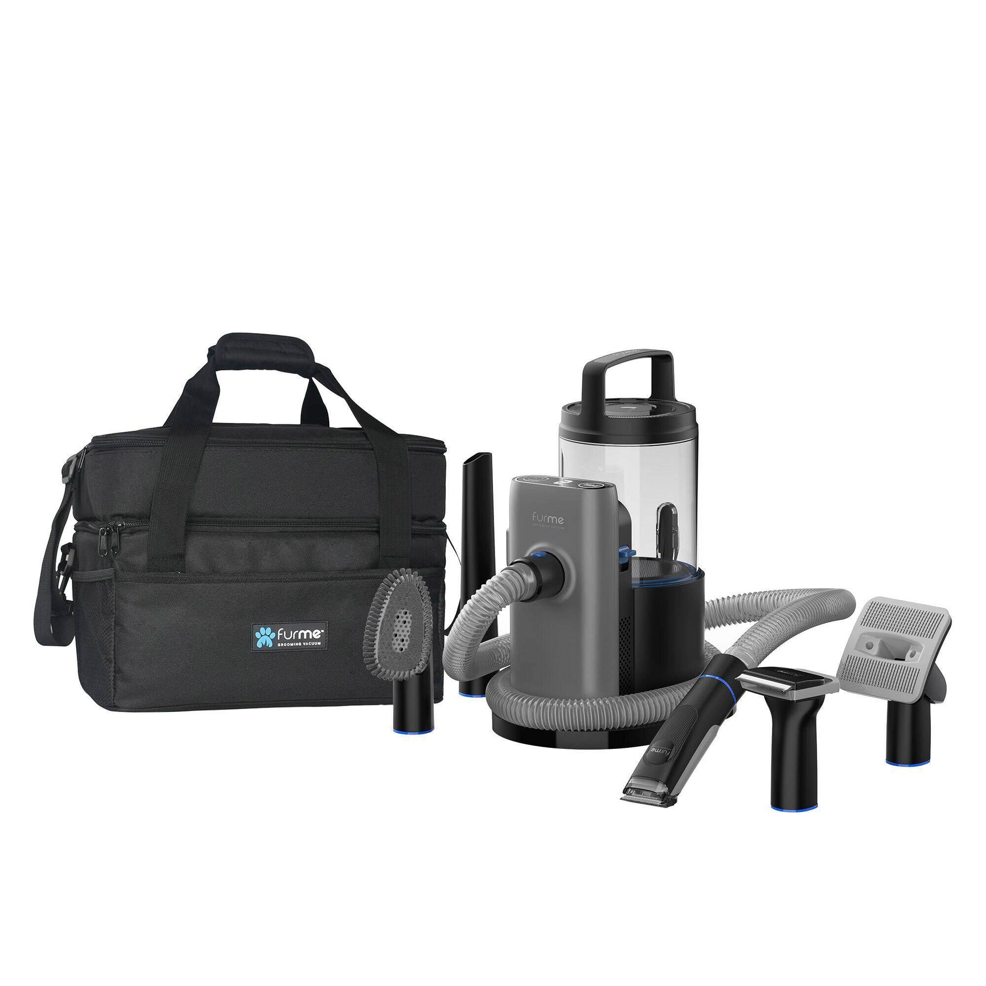 Professional plus pet grooming vacuum kit with carrying case and multiple grooming tools for dogs and cats.