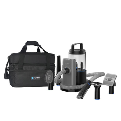 Professional plus pet grooming vacuum kit with carrying case and multiple grooming tools for dogs and cats.