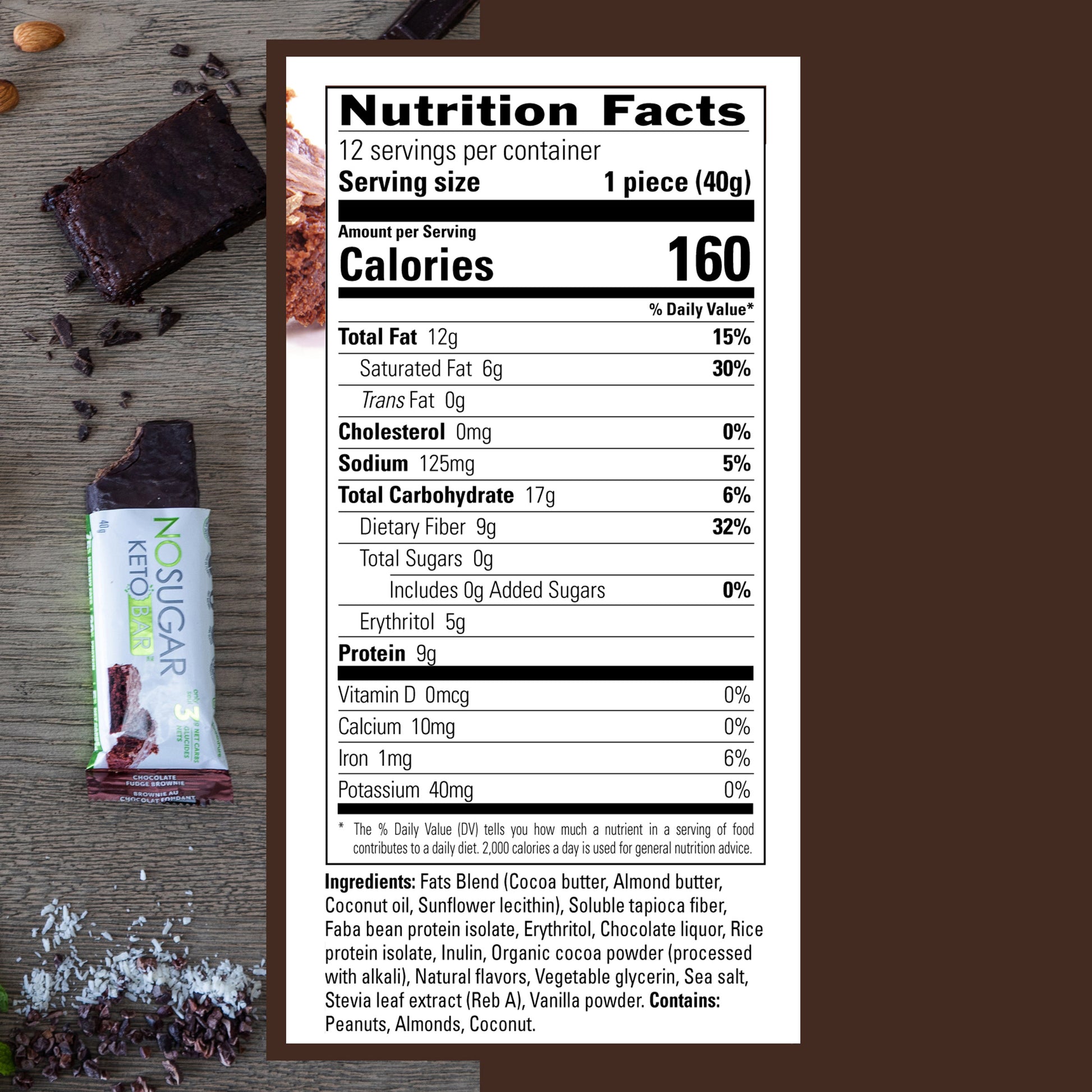 No Sugar Keto Bar (12-Count) 2-Pack Chocolate Fudge Brownie