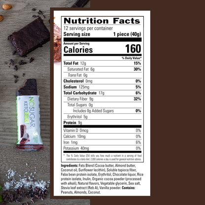 No Sugar Keto Bar (12-Count) 2-Pack Chocolate Fudge Brownie