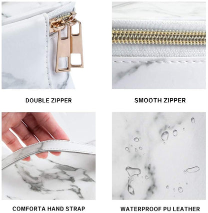 3Pcs Makeup Bags Portable Travel Cosmetic Bag Waterproof Organizer Multifunction Case with Gold Zipper Marble Toiletry Bags for Women
